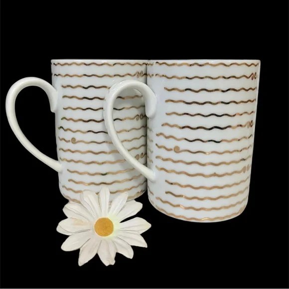 POTTERY BARN MUG 2pcs Nile Gold Trim Accent 14 oz Coffee COFFEE MUG - Picture 3 of 10